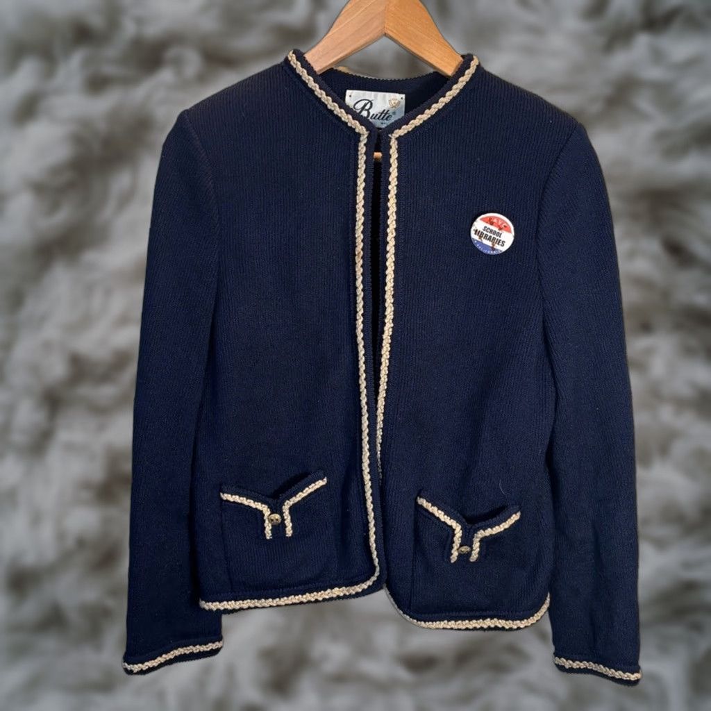 Vintage VINTAGE Butte Knit Blazer Navy Wool-Blend Jacket 1960s Hook Closure Sz 14 WPL 9442 Womens Size XL / US 12-14 / IT 48-50 - 1 Thumbnail