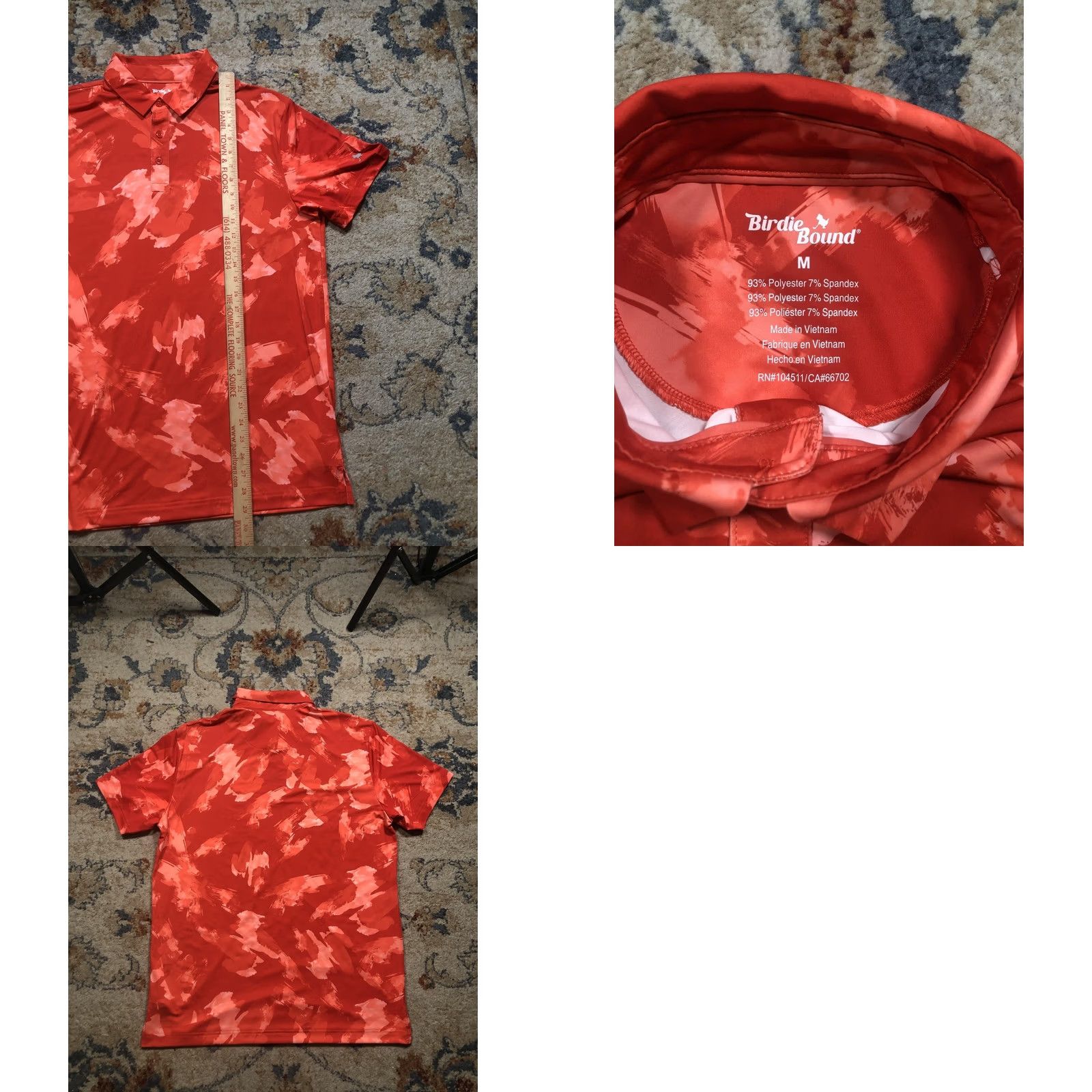Vintage Birdie Bound Polo Shirt Mens M Red Orange Abstract Golf Stretch Print Short Sleeve Collared Graphic Print Size US M / EU 48-50 / 2 - 8 Thumbnail