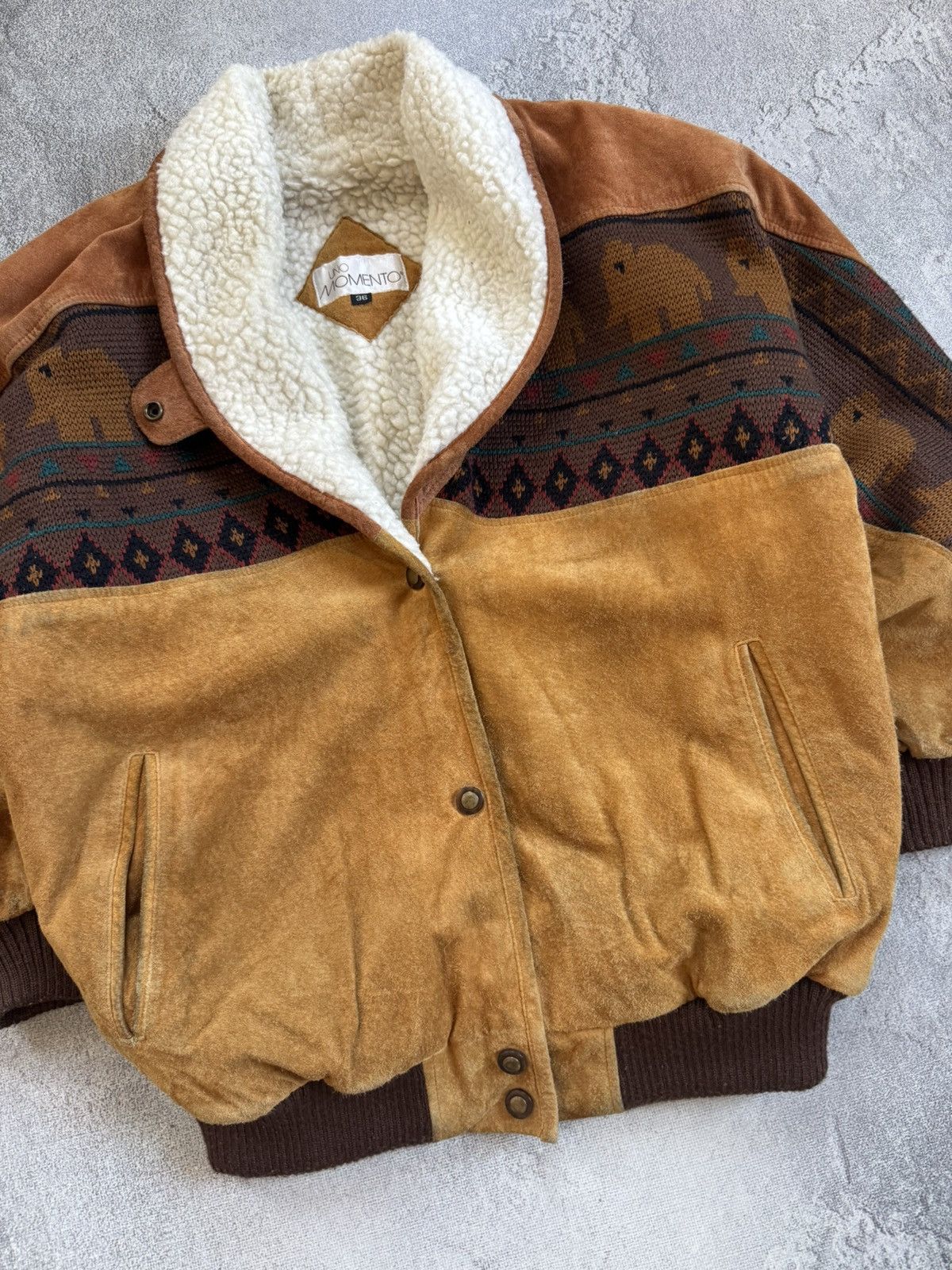 Cowboy Equipment Western Aztec suede leather retro lined bomber jacket 90s Size US S / EU 44-46 / 1 - 3 Thumbnail
