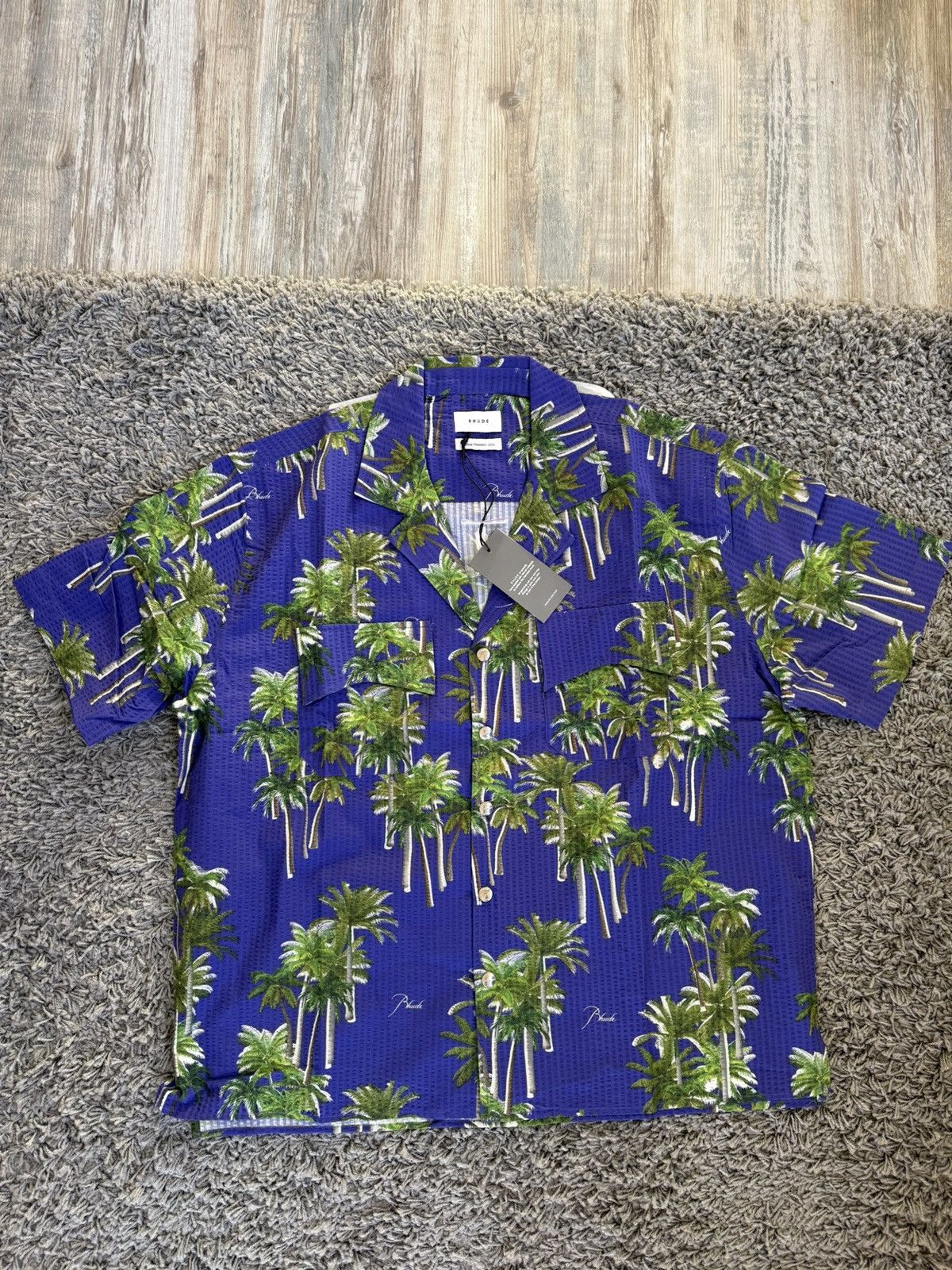 Rhude RHUDE SEARSUCKER HAWAIIAN BLUE/GREEN BUTTON-UP SHIRT Size L Size US L / EU 52-54 / 3 - 5 Thumbnail