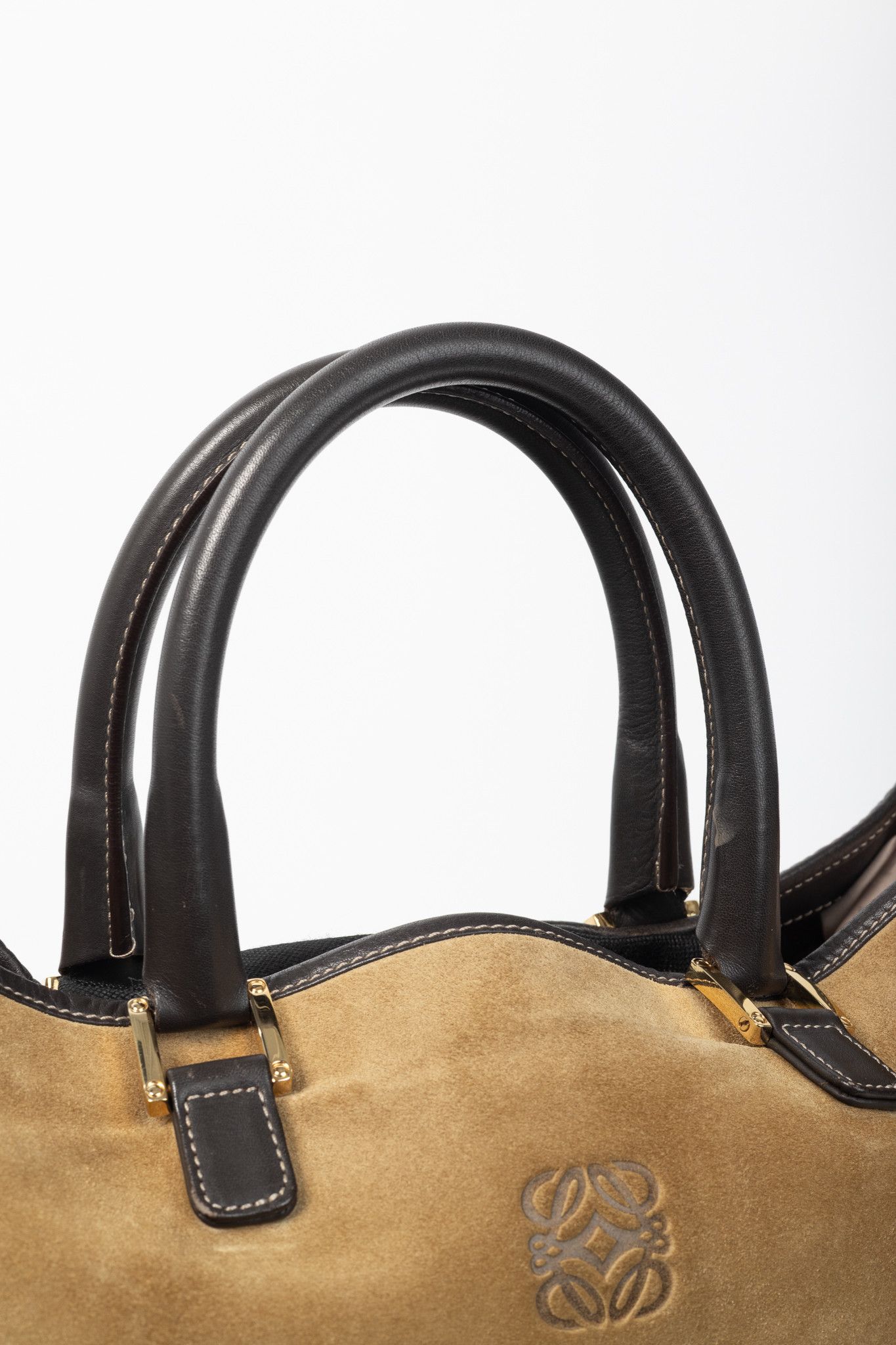 Loewe Loewe Amazona Oro Suede & Marron Leather Tote Bag Size ONE SIZE - 8 Thumbnail