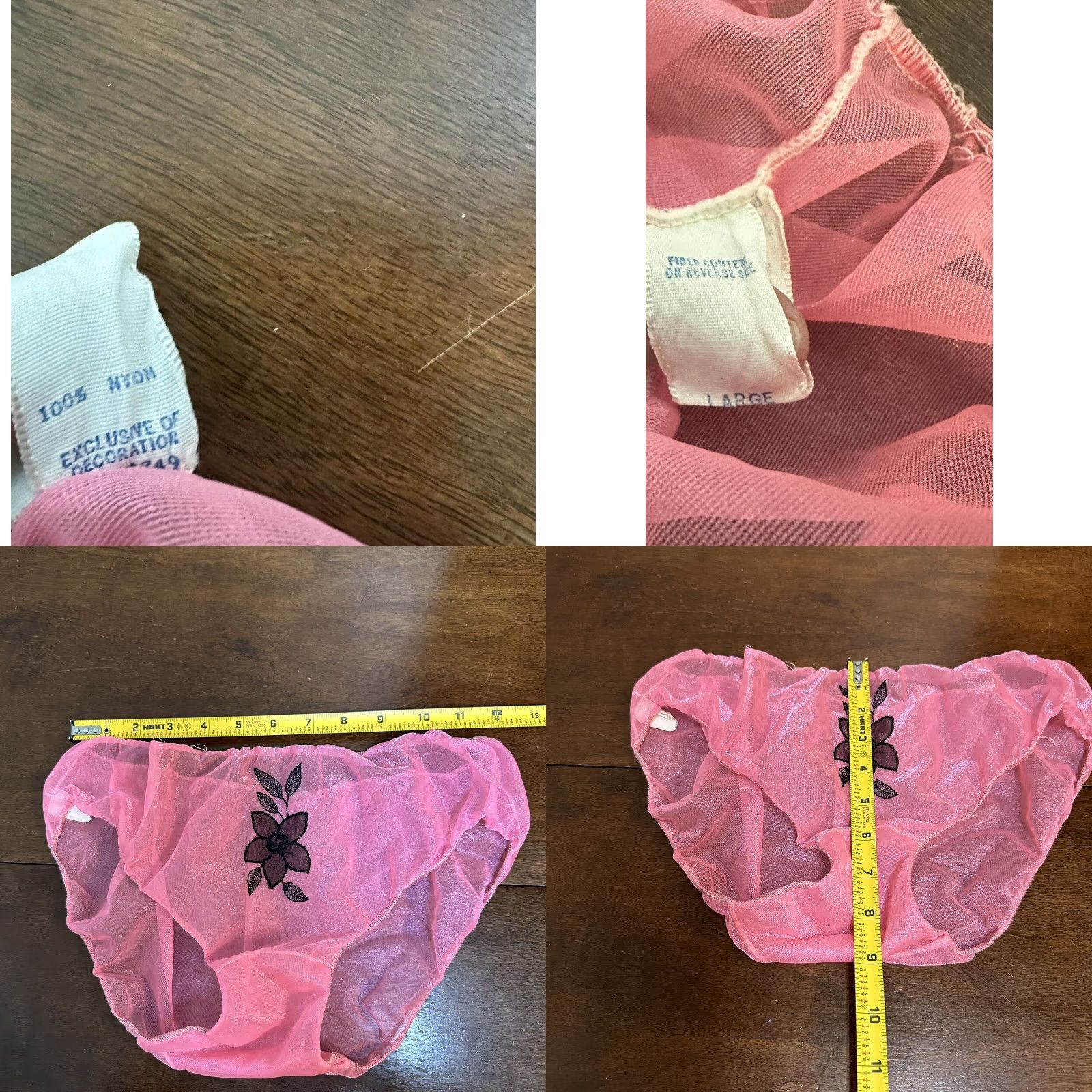 Etro VINTAGE Pink Sheer Nylon Gusset Black Floral Applique Panties Size L Size 36" / US 14 / IT 50 - 8 Thumbnail