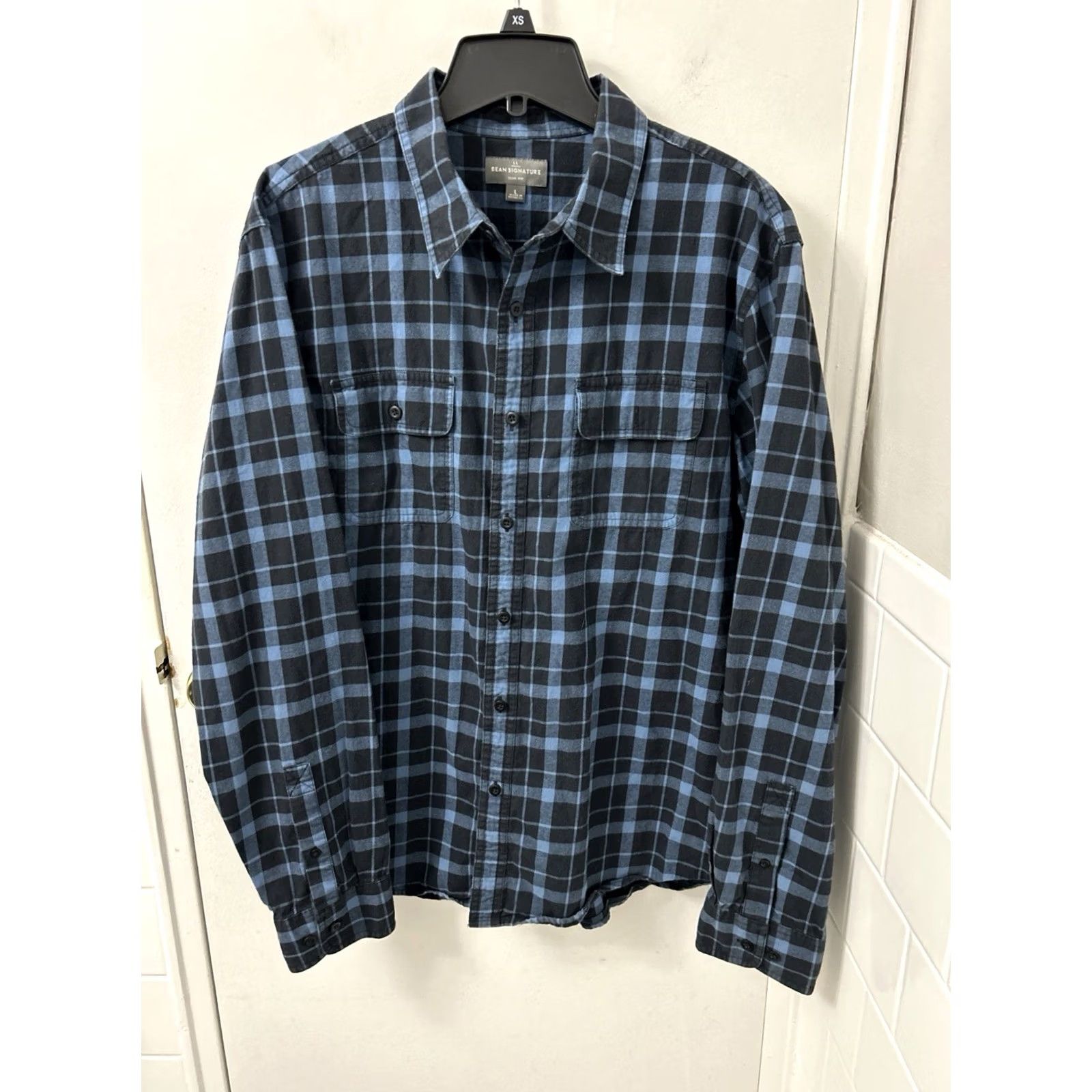 Vintage LL Bean Signature Castine Flannel Shirt Mens L Blue Black Slim Fit Plaid 300564 Size US L / EU 52-54 / 3 - 2 Thumbnail