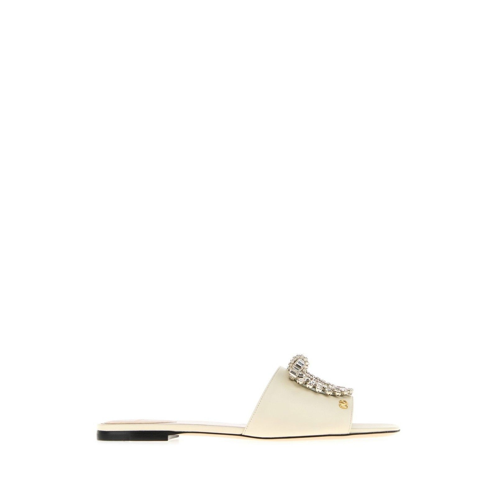 VALENTINO GARAVANI Rhinestone Jewel White Ivory Leather Slip