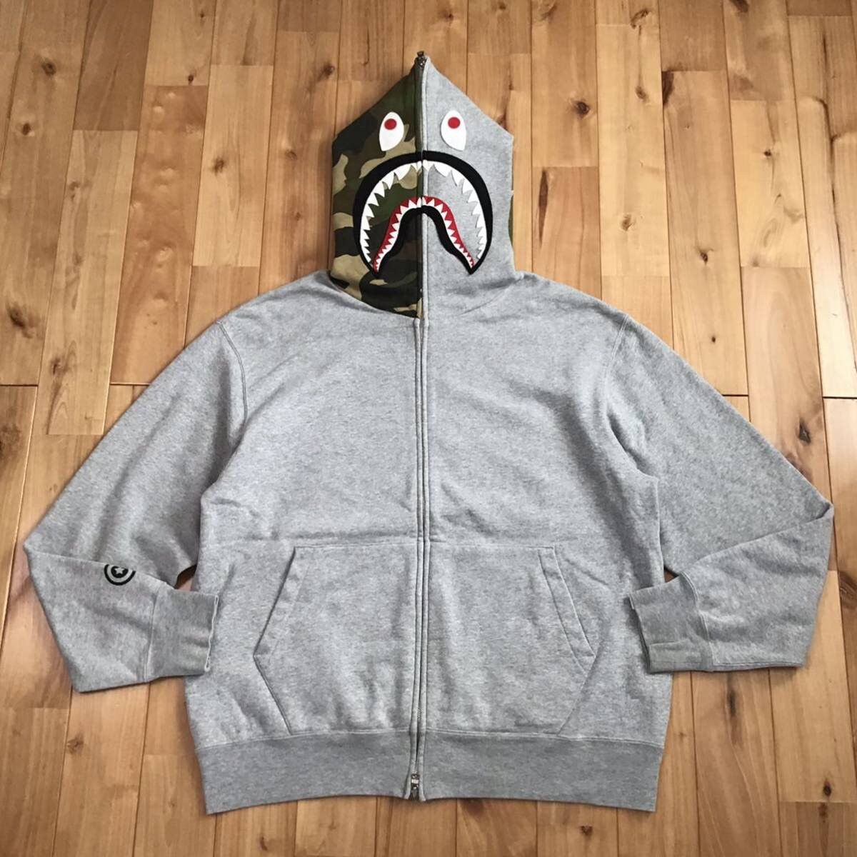image of 2004 1St Model Shark Full Zip Hoodie Bape Camo Nigo Ape in Grey, Men's (Size Medium)