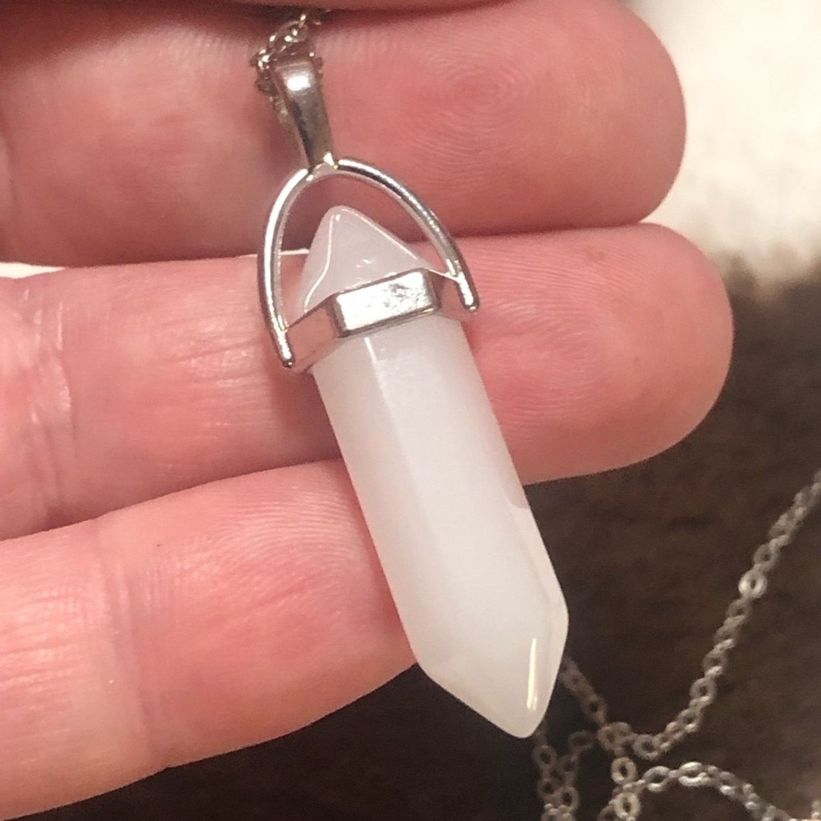 Jewelry Faceted milky quartz stone icicle pendant on chain necklace Size ONE SIZE - 7 Thumbnail