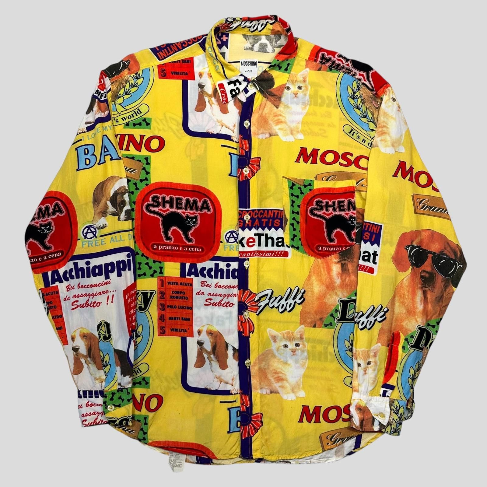 Moschino Moschino Jeans 1997 Yellow Cats and Dogs Shirt - L/XL Size US L / EU 52-54 / 3 - 1 Thumbnail