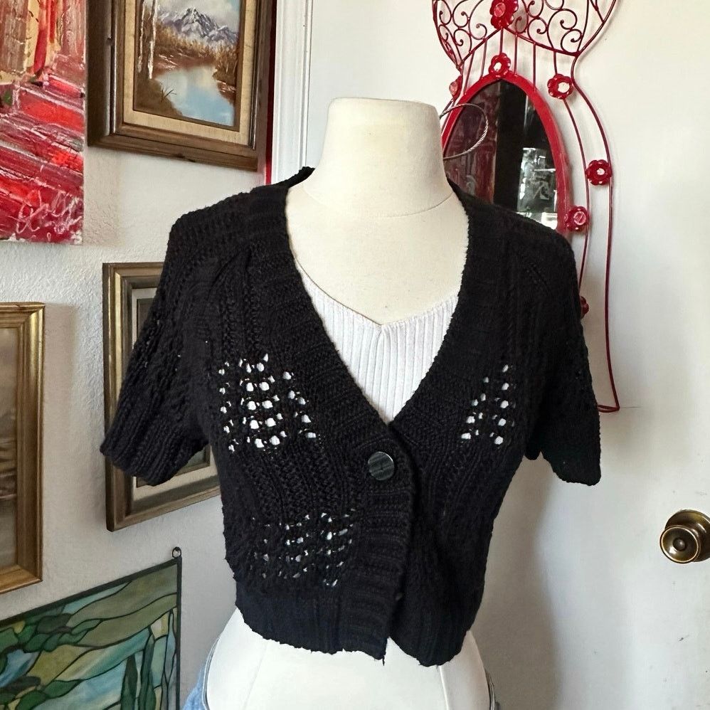 H&M h&m black knit button up sweater jacket Size S / US 4 / IT 40 - 2 Thumbnail