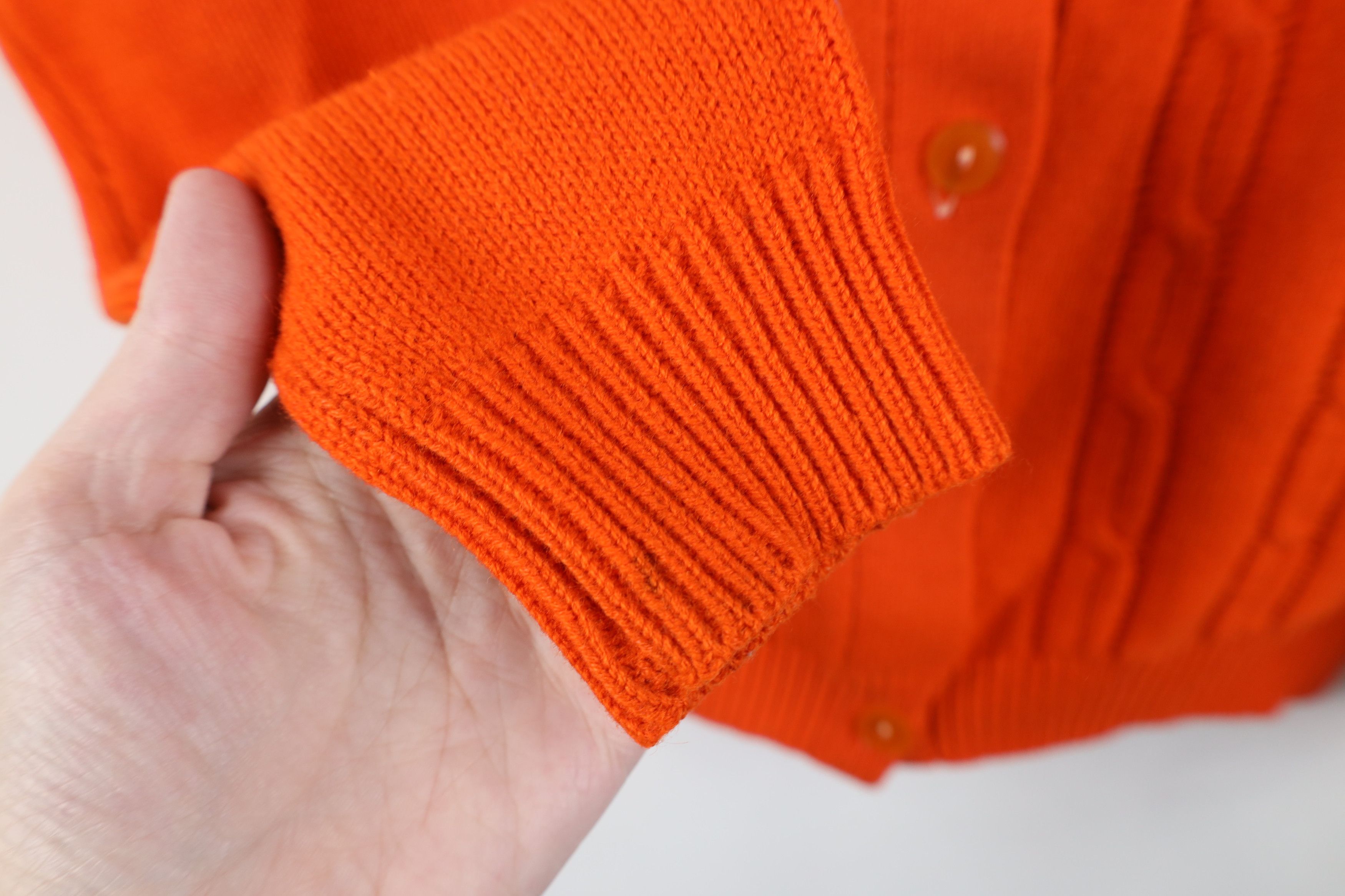 Vintage Vintage 60s Streetwear Cable Knit Cardigan Sweater Orange Size XS / US 0-2 / IT 36-38 - 4 Thumbnail