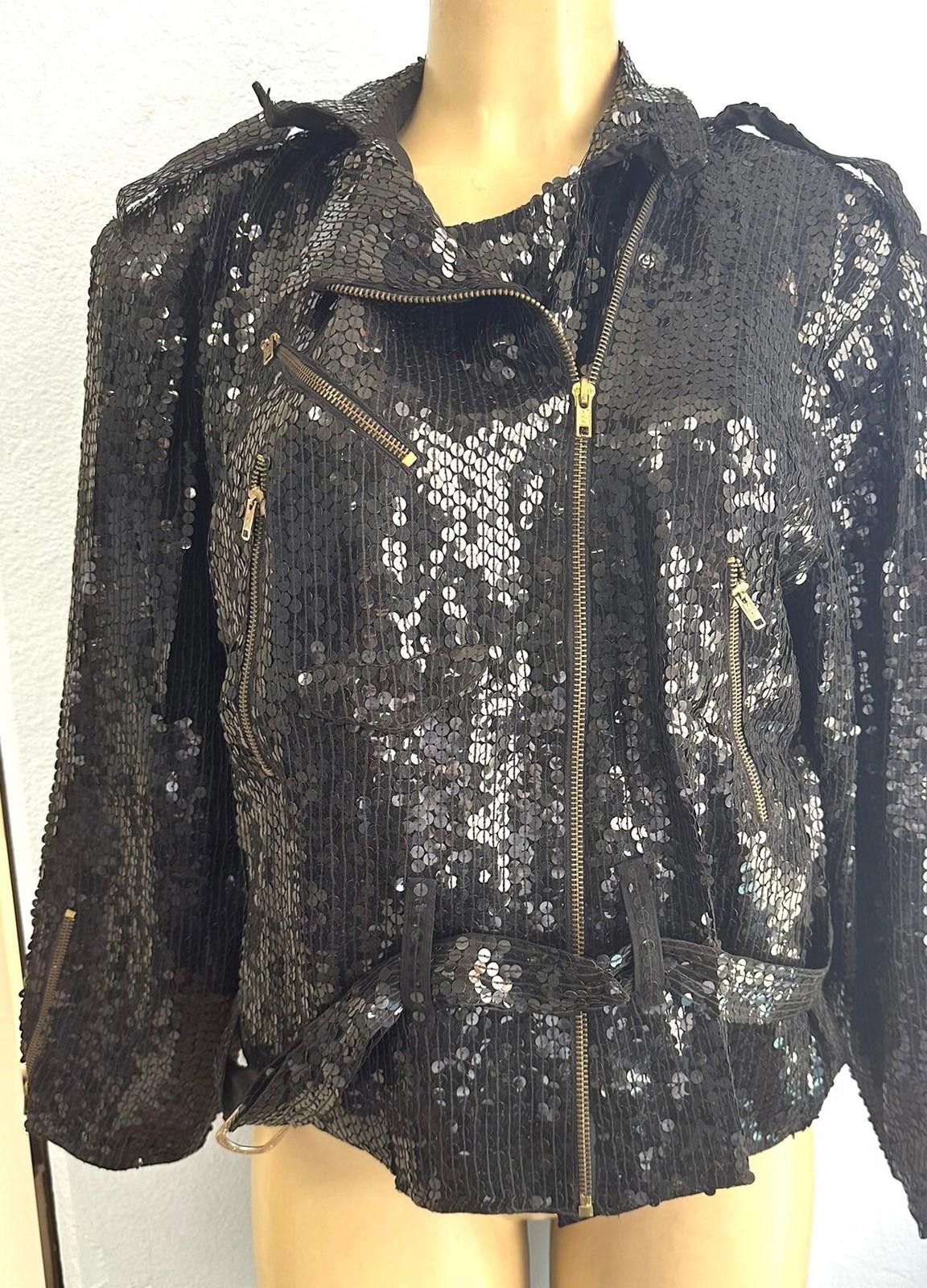 Designer Sequin Jacket Black with Adjustable Belt size L only Size L / US 10 / IT 46 - 1 Preview