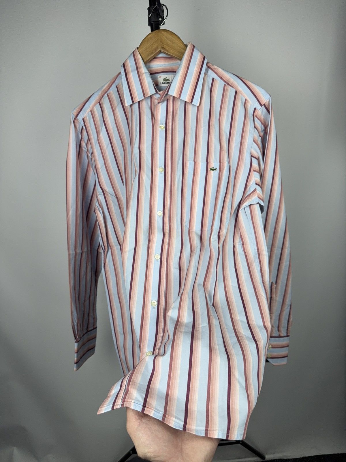 Lacoste 90s Lacoste Striped Button Up Shirt 39 M Blue Pink Vintage Size US M / EU 48-50 / 2 - 6 Thumbnail