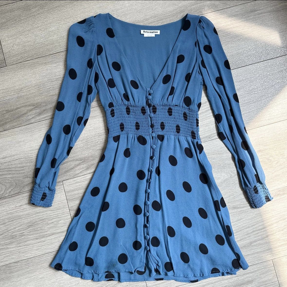 Reformation Reformation Alani Shirred Polka-Dot Georgette Mini Dress Size XS / US 0-2 / IT 36-38 - 6 Thumbnail