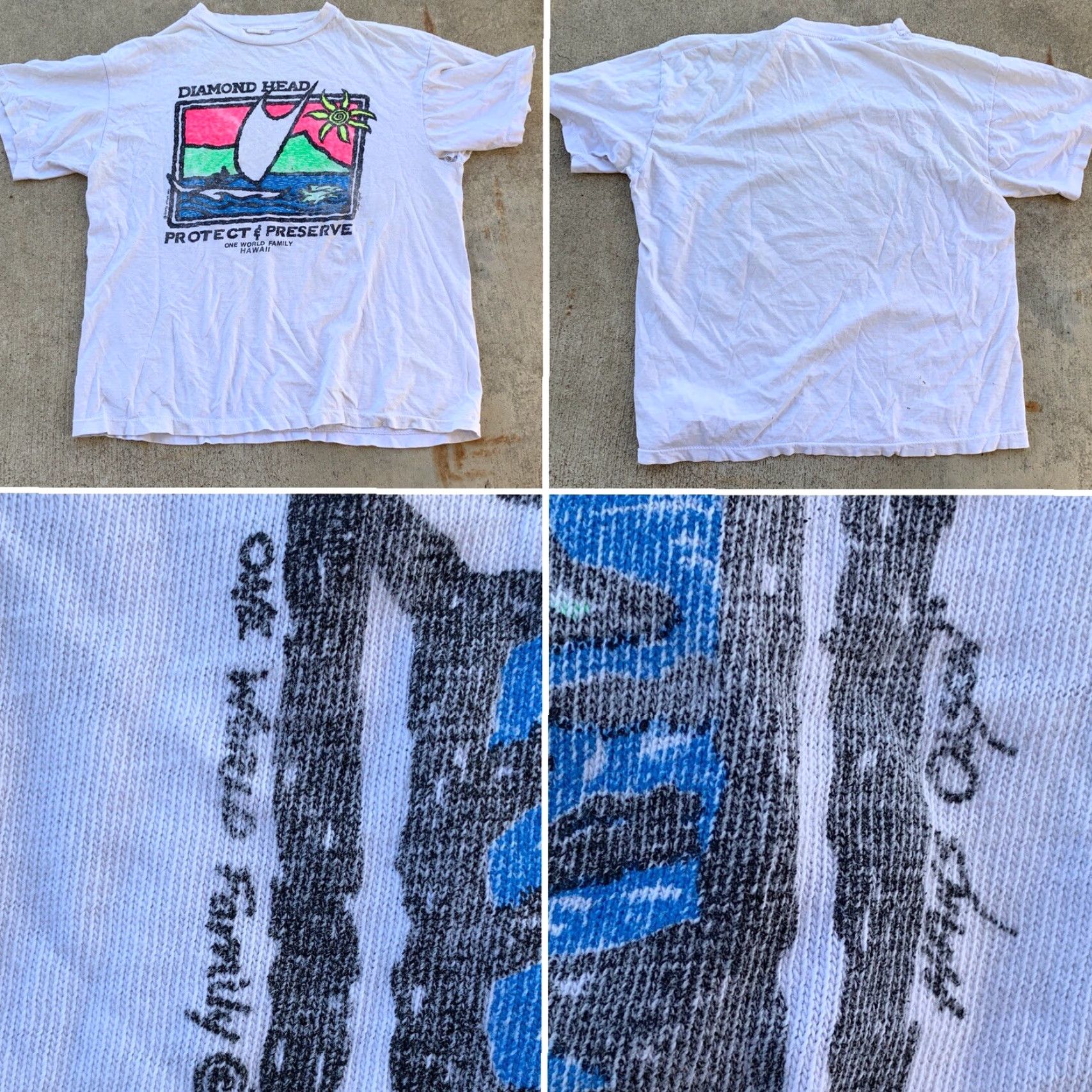 Vintage VINTAGE Diamond Head Protect & Preserve One World Family Hawaii T-Shirt Neon XL Size US XL / EU 56 / 4 - 6 Thumbnail