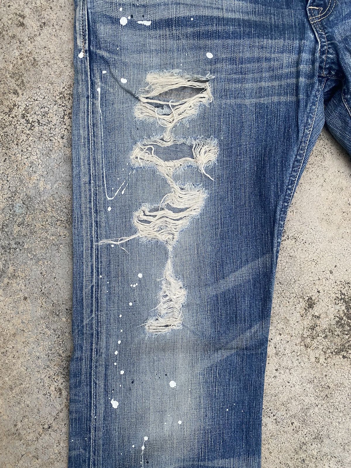 Edwin × Vintage Flare Jeans Edwin Blue Trip Distressed Painted Bootcut Size US 35 - 7 Thumbnail