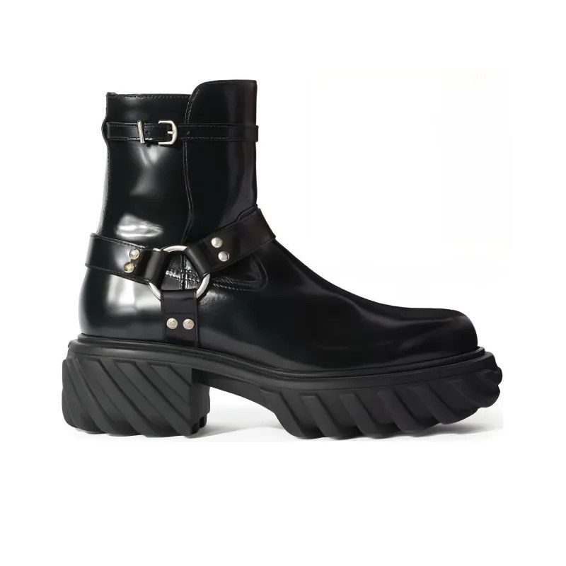 o1qlp0924 Exploration Motor Leather Ankle Boots in Black
