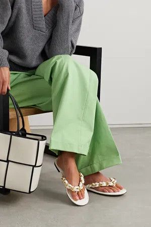 Bottega Veneta o1n1vont1124 Dot Flat Sandals in White Size US 8 / IT 38 - 4 Thumbnail