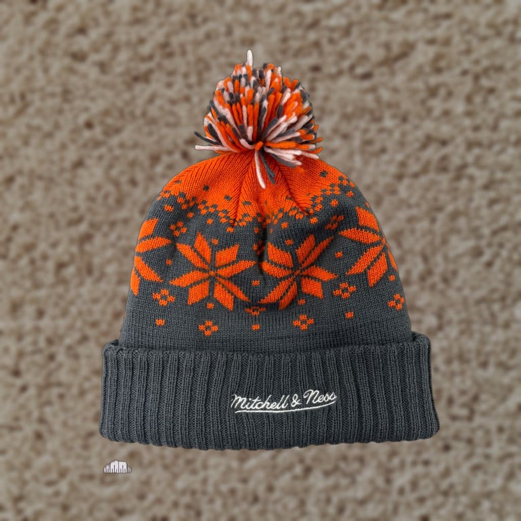 Mitchell & Ness VINTAGE Mitchell & Ness Beanie Hat Adult One Size Orange Fair Isle Ski Logo 90s Mens Size ONE SIZE - 1 Thumbnail