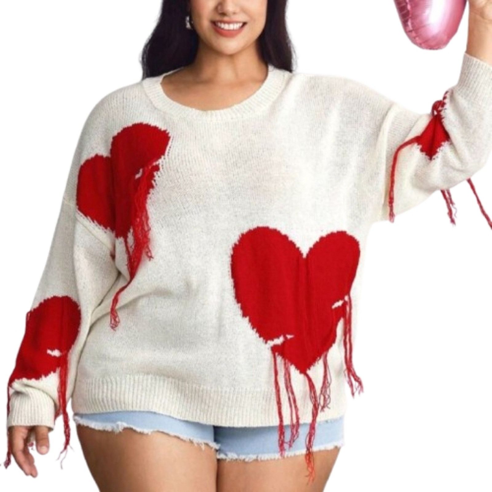 Shein BLEEDING HEARTS ♡ MEDIUM GAUGE KNIT ♡ SWEATER 6x ♡ NWT Size 4XL / US 24-26 - 4 Thumbnail