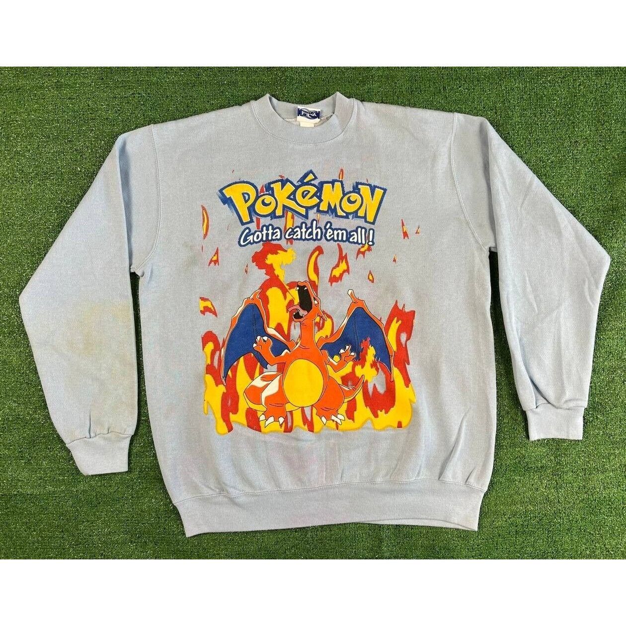 image of Tultex Vintage Pokémon Gotta Catch 'em All! Charizard Blue 90’S, Men's (Size XL)