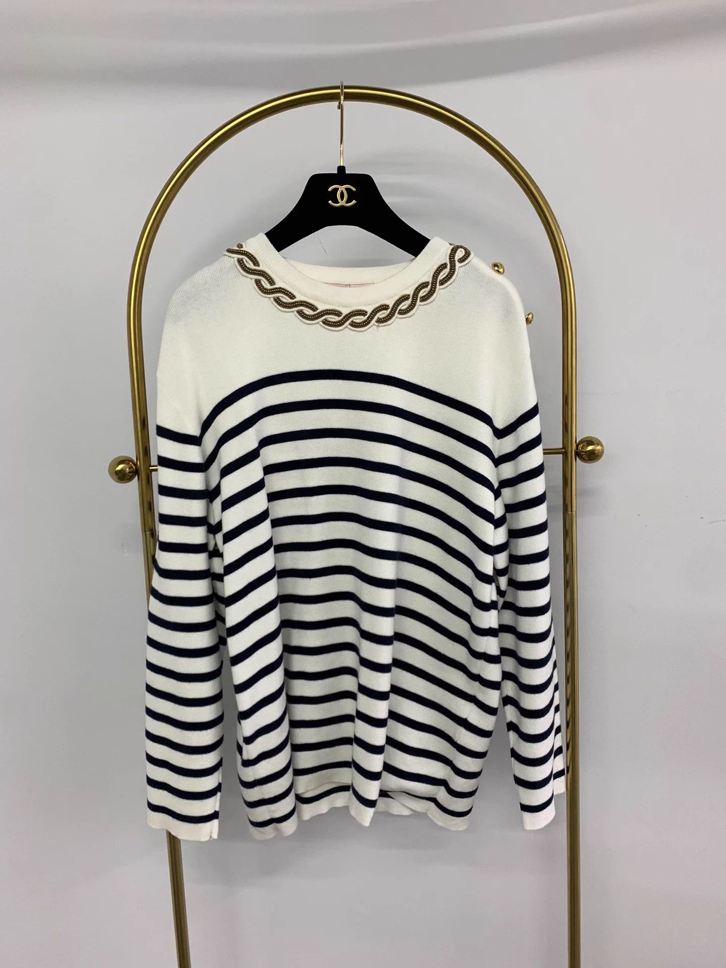 Valentino Valentino beaded black white gold button striped knit S new Size S / US 4 / IT 40 - 1 Thumbnail