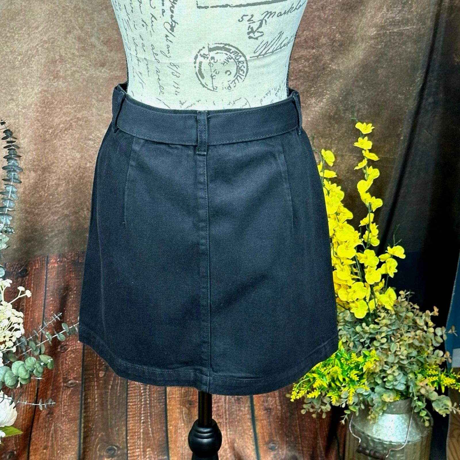 Other Denim Belted Zipper Front Mini Skirt Black size M Size 30" / US 8 / IT 44 - 9 Thumbnail