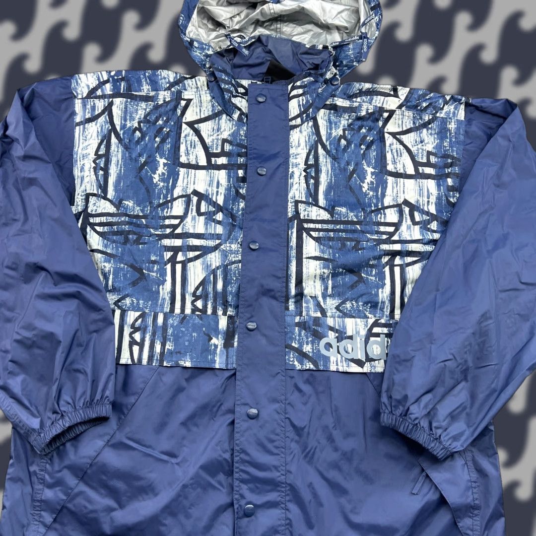 Adidas Adidas Windbreaker Jacket Mens XL Blue Hooded Trefoil 90s Full Zip Water Resistant Casual Jacket Size US XL / EU 56 / 4 - 1 Thumbnail