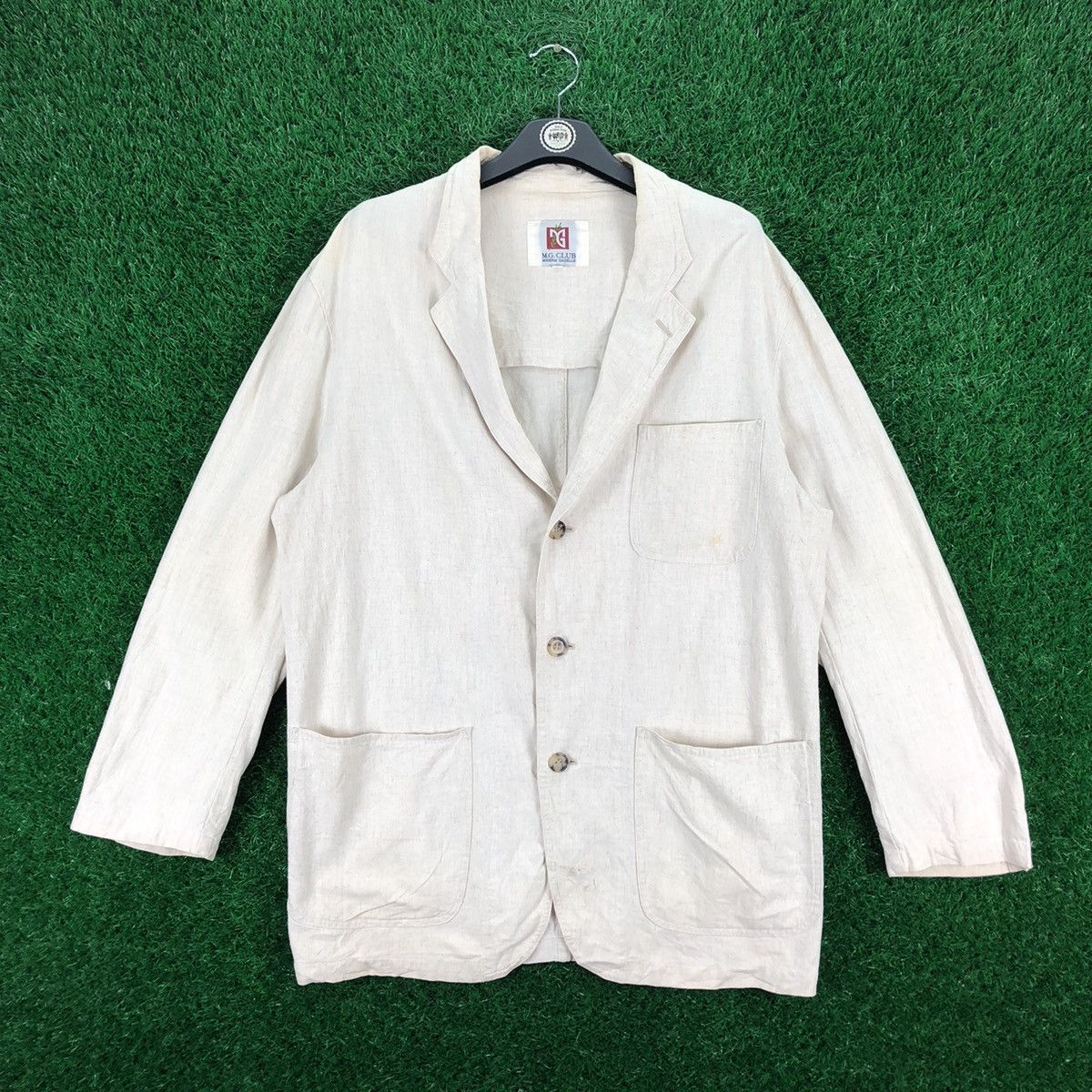 image of Vintage Hemp Cotton Blazer Jacket By Moderm Gazelle Club in Cream, Men's (Size 2XL)