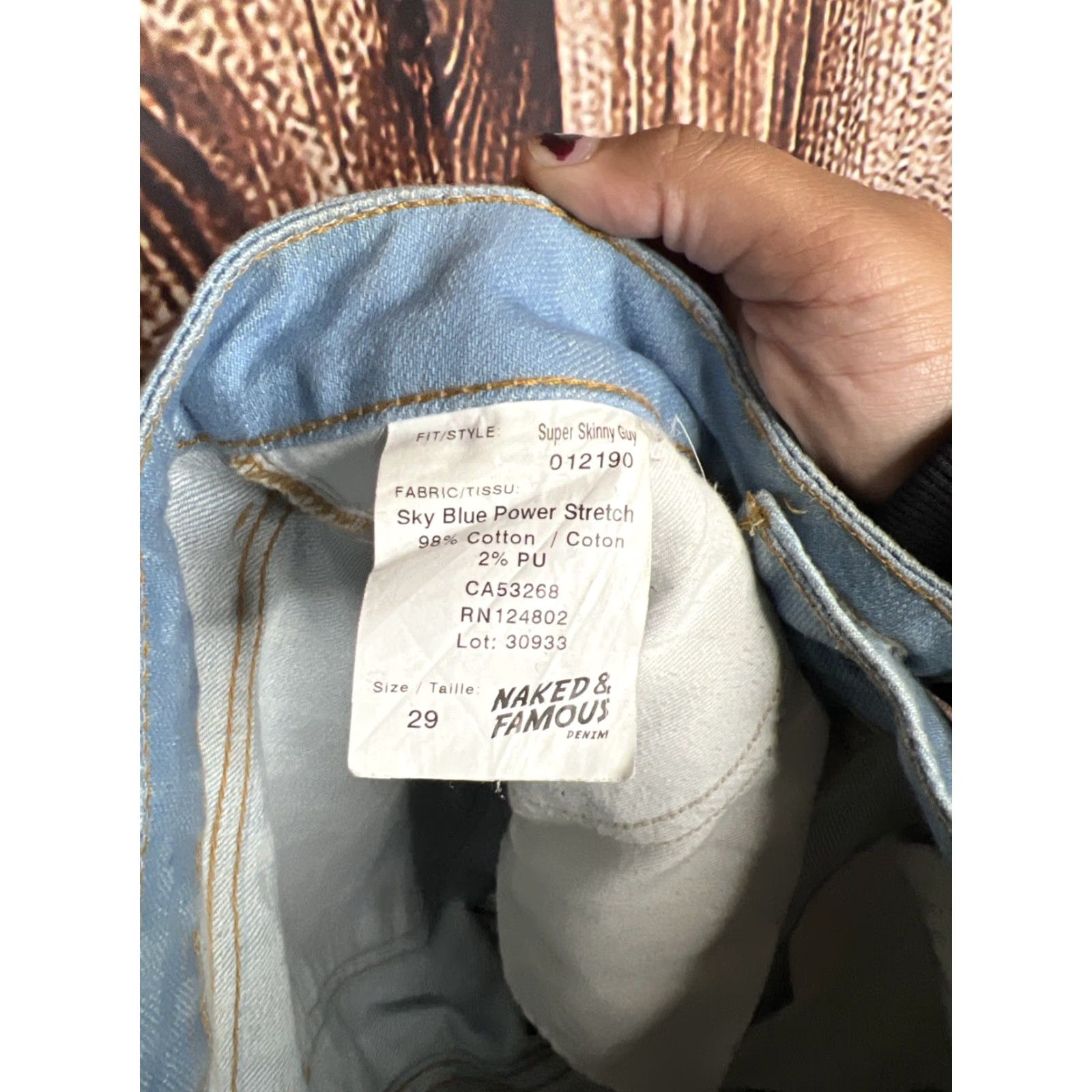 Vintage Naked & Famous Denim Jeans Men’s Skinny 29 Light Blue Inseam 31 Regular Waist 29 N&F Super Guy Mens Jeans Size US 29 - 5 Thumbnail