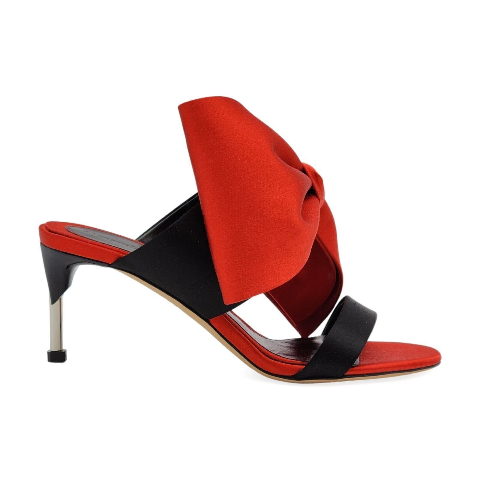 Alexander McQueen Pin Heel Bow Heeled Satin Mules Red Black EU 35 US 5 - $950 Size US 5 / IT 35 - 3 Thumbnail