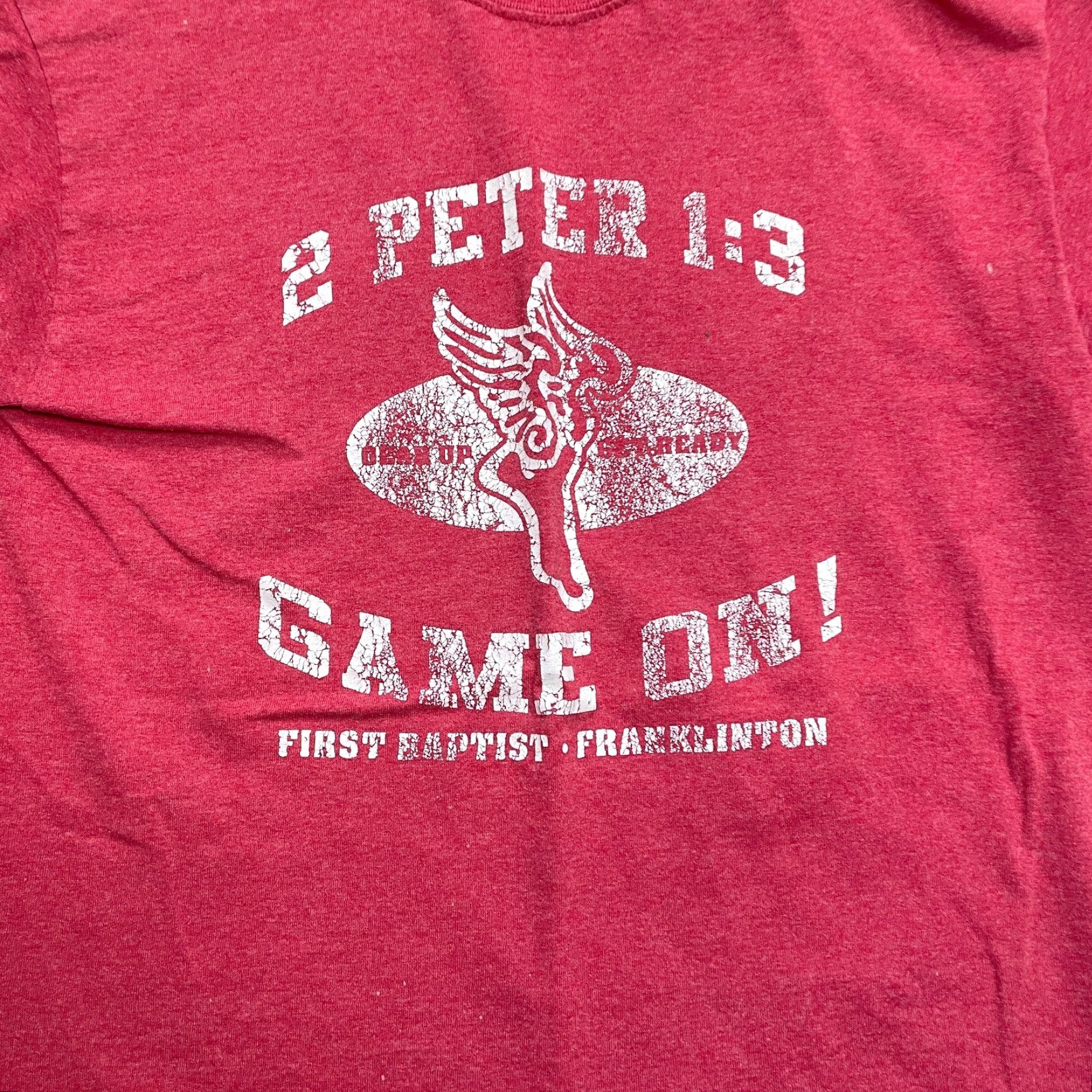 Gildan Gildan Heavy Cotton Shirt Mens M Red 2 Peter 1:3 Game On First Baptist Logo Shirt Mens Color Red Decent Condition Spots"} Size US M / EU 48-50 / 2 - 2 Thumbnail