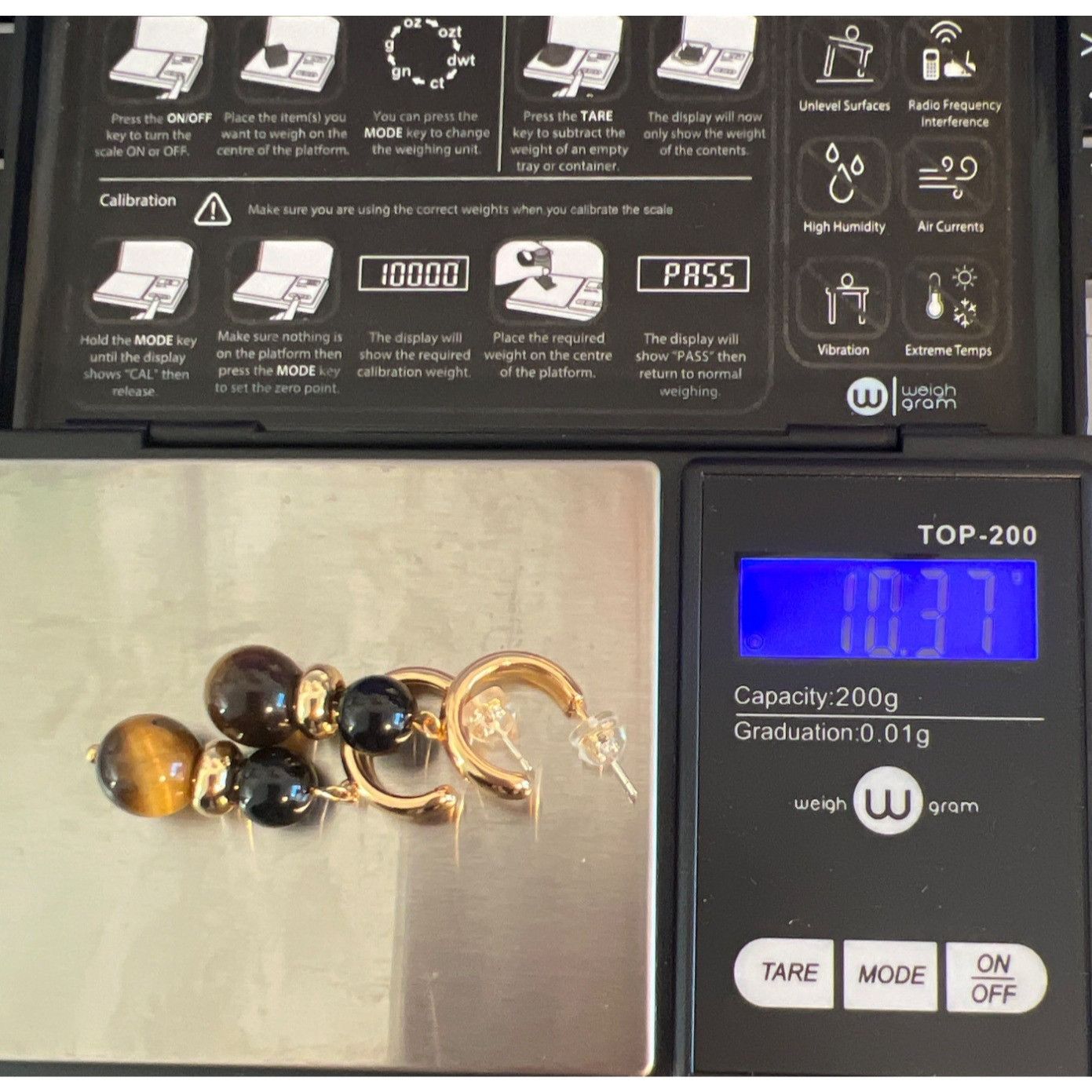 Other Vintage Gold Tone Tigers Eye Black Onyx Beaded Hoop Earrings Size ONE SIZE - 4 Thumbnail
