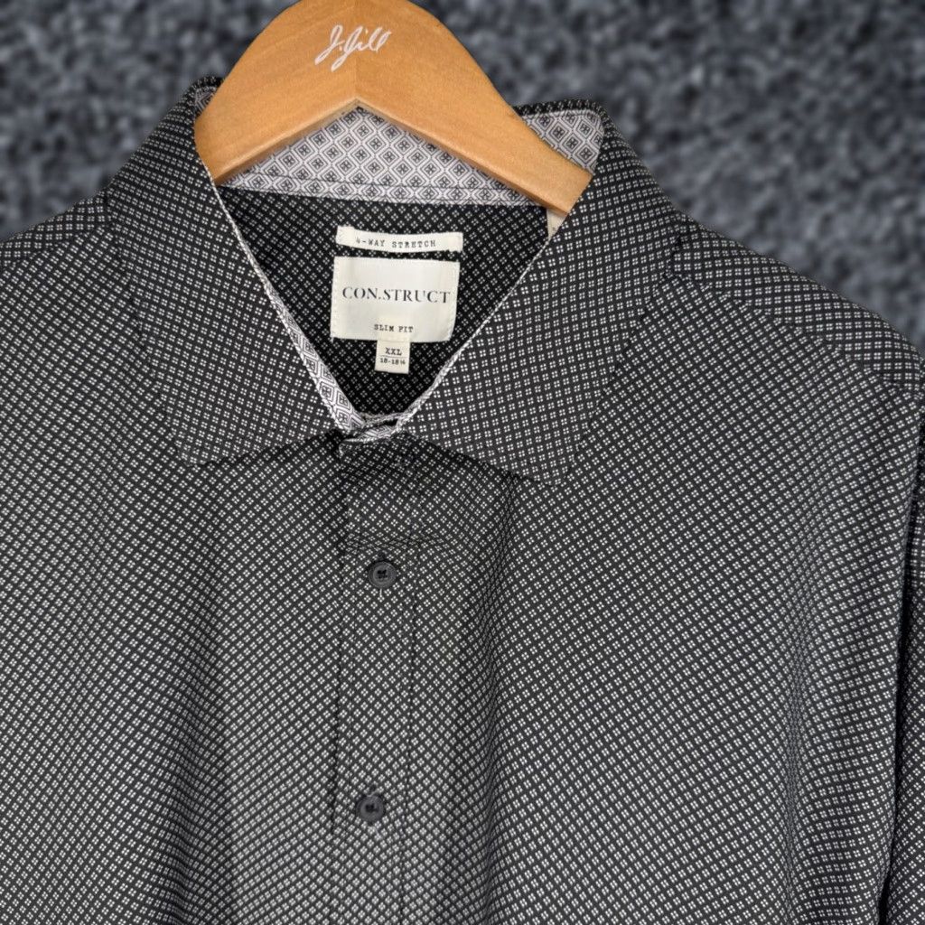 Vintage CONSTRUCT Mens Performance 4 Way Stretch Slim Fit Button Shirt Black Diamond XXL Size US XXL / EU 58 / 5 - 1 Thumbnail