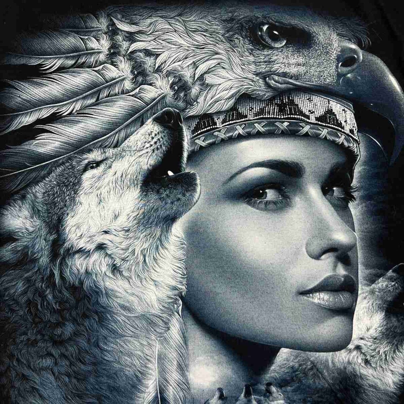 Native × Vintage Vintage Native American Wolf T Shirt Double Side Animal Tee Size US L / EU 52-54 / 3 - 2 Thumbnail