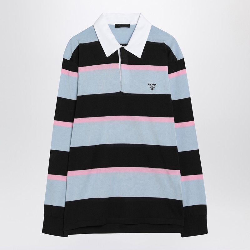 Prada Prada Striped Polo In Silk And Cotton Size US M / EU 48-50 / 2 - 1 Thumbnail