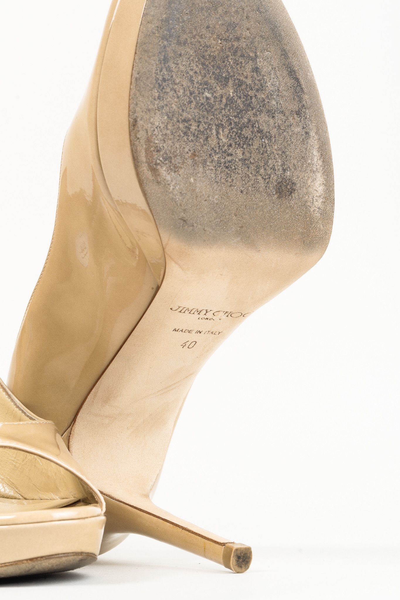 Jimmy Choo Jimmy Choo Luna Nude Patent Peep-Toe Heels Size US 9.5 / IT 39.5 - 8 Thumbnail