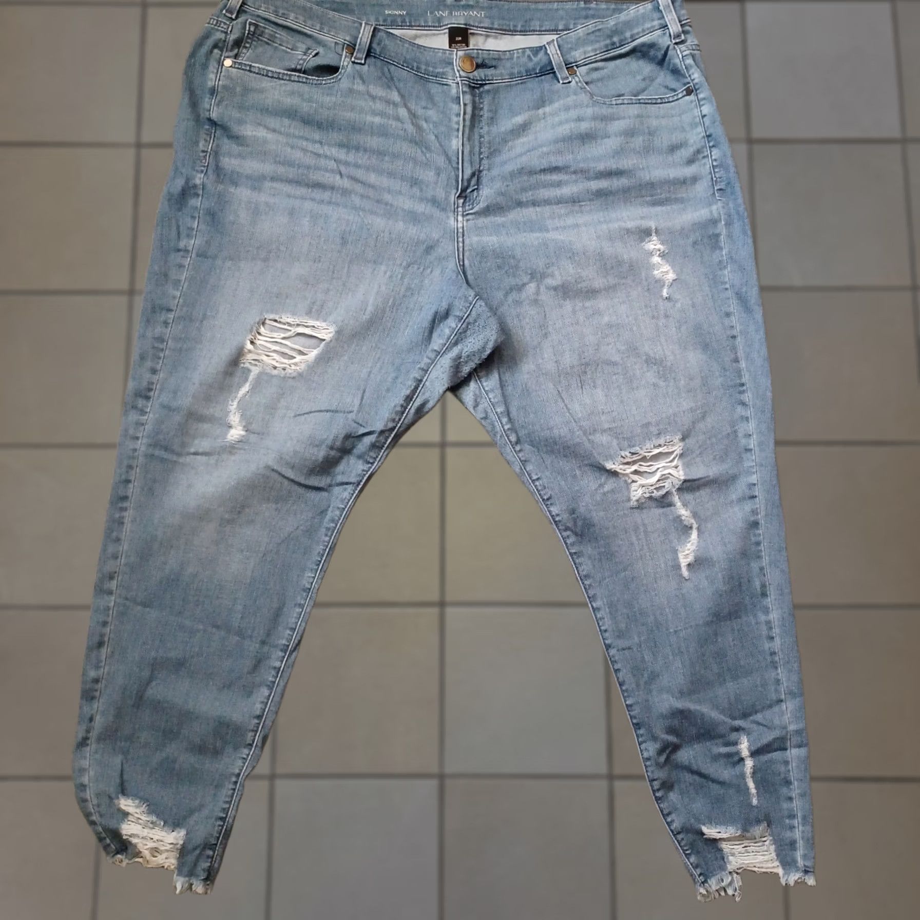 Vintage Lane Bryant Womens Plus Size Jeans 22R Blue Light Denim Distressed Skinny Ankle 5-Pocket Modern Slim Size 40" / US 18 - 1 Thumbnail