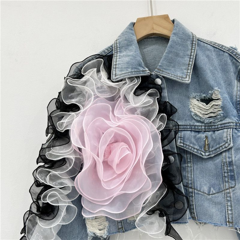 Japanese Brand Floral short denim jacket Size ONE SIZE - 3 Thumbnail