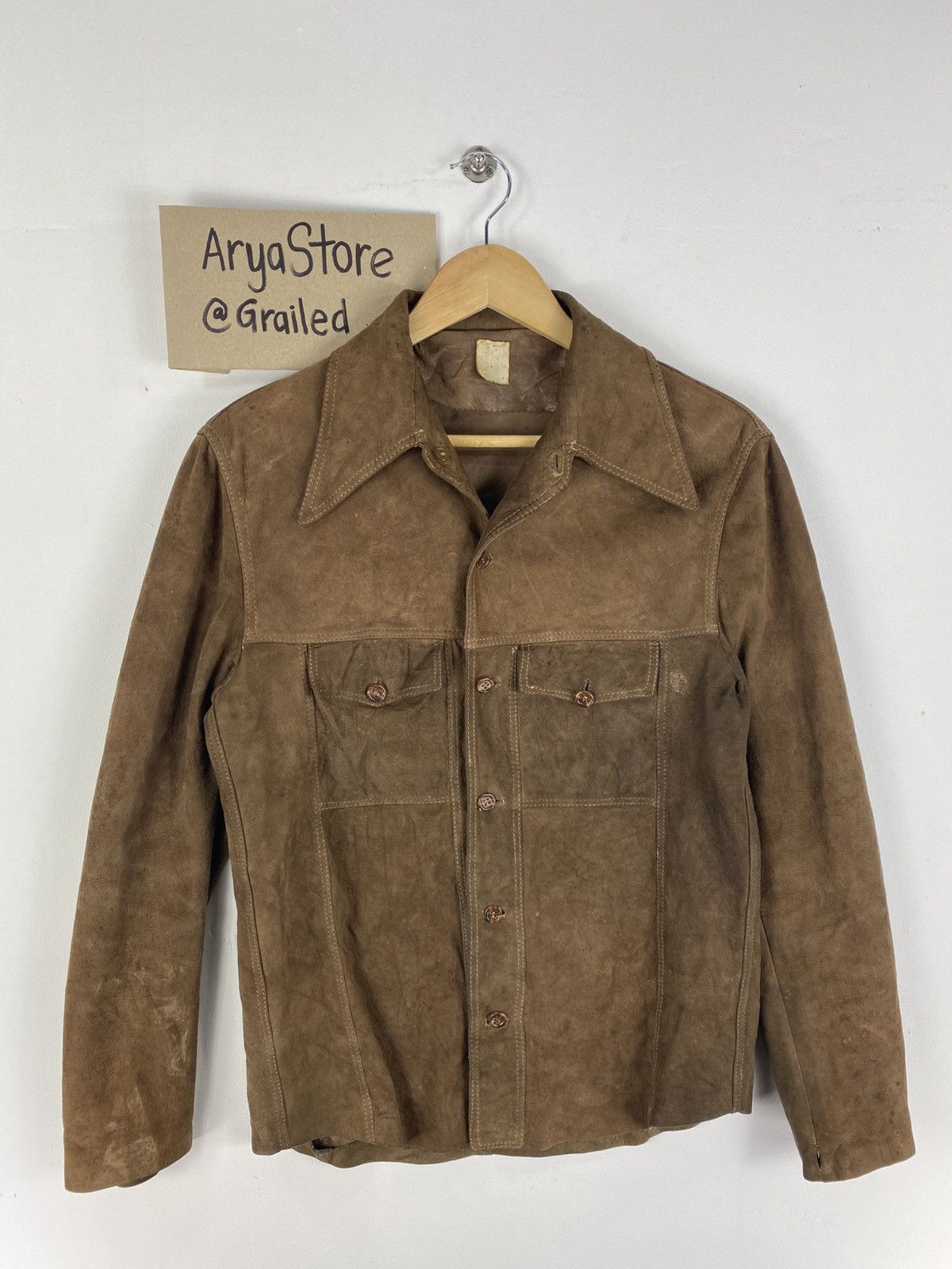 Japanese Brand Vintage 70’s Suede Leather Brown Jacket Button Up Size US XS / EU 42 / 0 - 1 Thumbnail