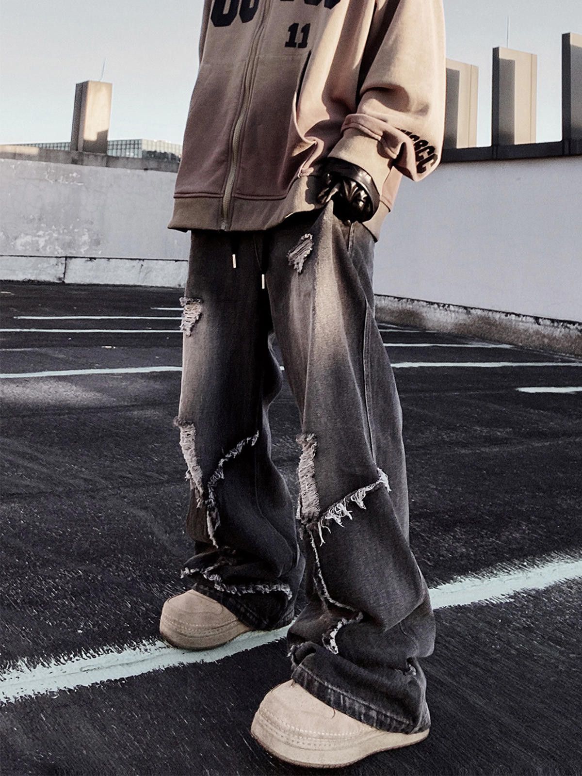 Japanese Brand Distressed Baggy Wide Leg Denim Jeans, Ripped Jeans Size US 32 / EU 48 - 1 Thumbnail