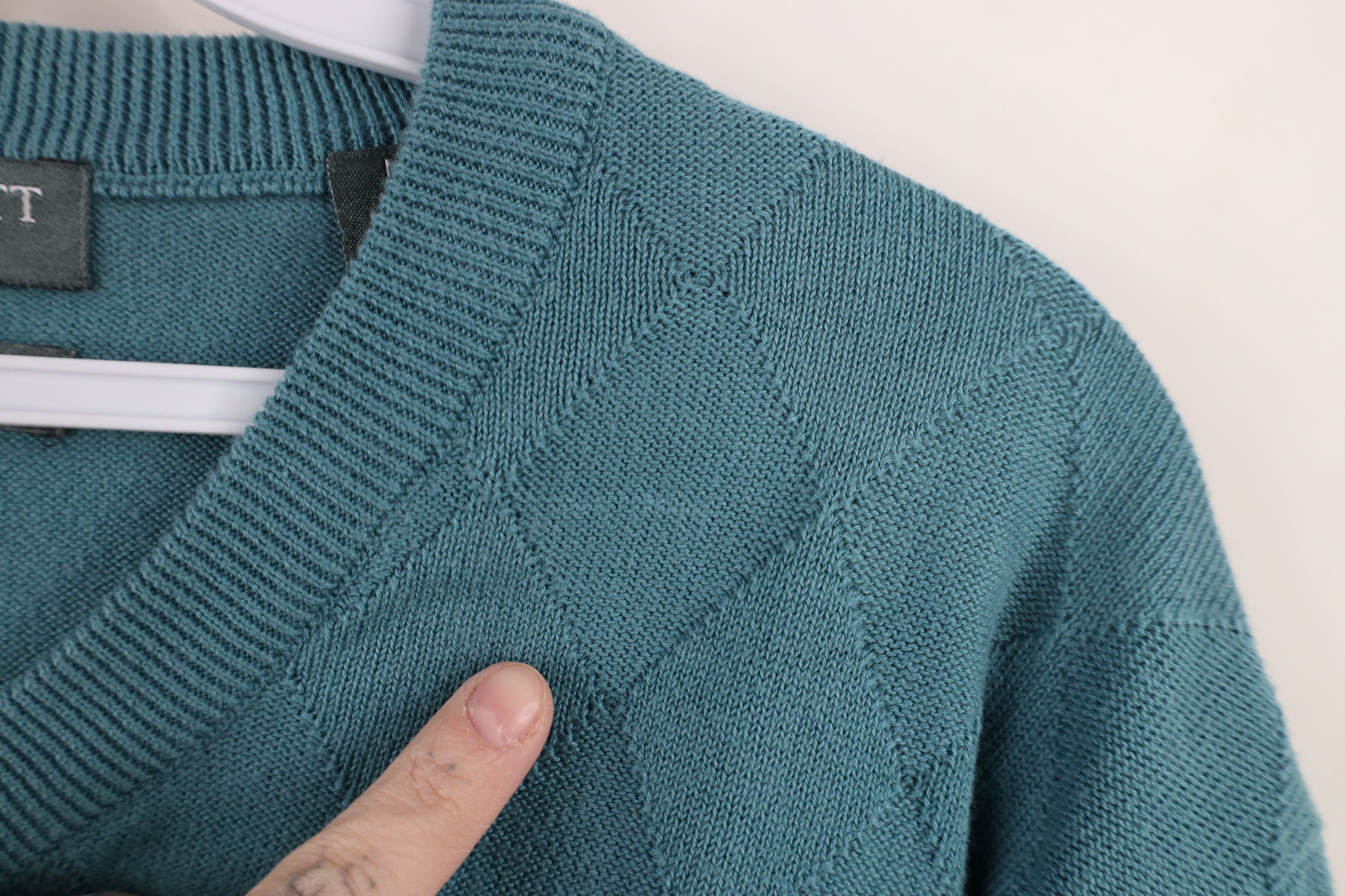 Vintage Vintage 90s Streetwear Cotton Knit Diamond Sweater Teal Size US M / EU 48-50 / 2 - 4 Thumbnail