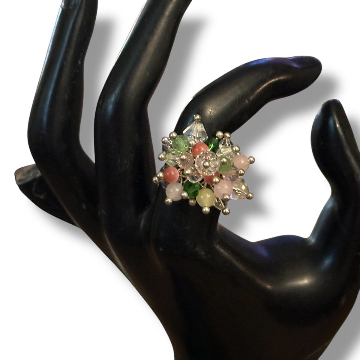 Vintage Vintage silver tone cluster glass bead ring Size ONE SIZE - 2 Thumbnail