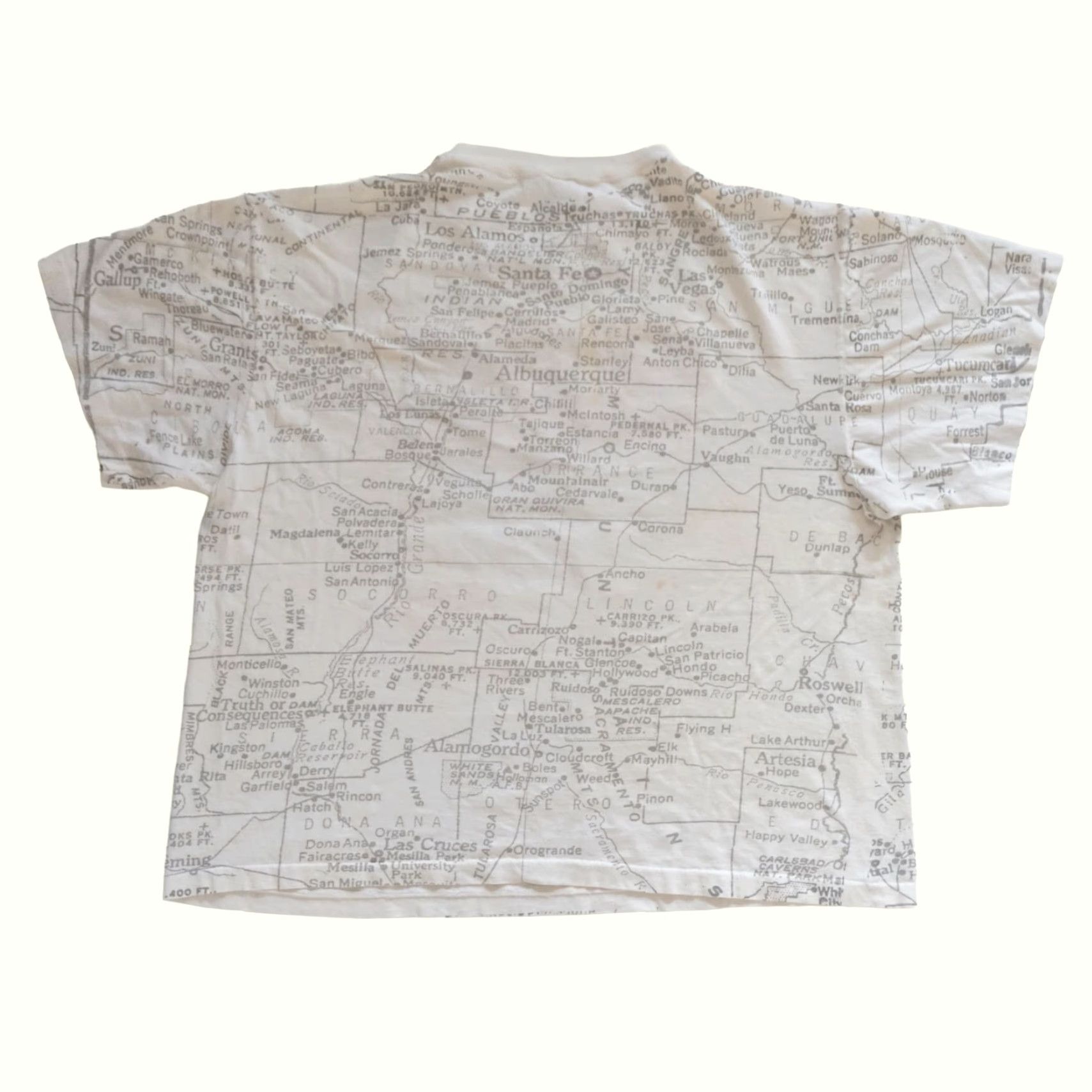 Sunray Sportswear NEW MEXICO LAND OF ENCHANTMENT MAP AOP GRAPHIC DISTRESSED T SHIRT USA MADE SZ XL MEN Shirt White Cotton Crew Neck Short Sleeve 1990s Size US XL / EU 56 / 4 - 3 Thumbnail