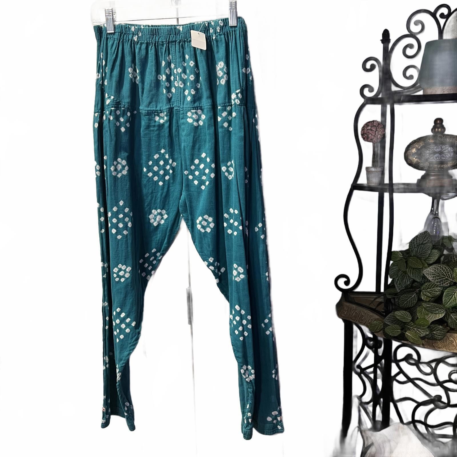 Unknown London Teal Patterned Women's Casual Pants Size 32" / US 10 / IT 46 - 4 Thumbnail