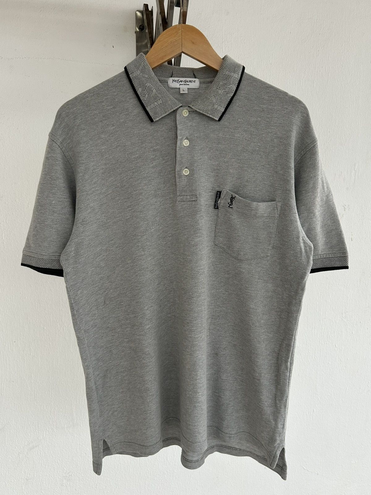 Yves Saint Laurent YSL Vintage Pocket Polo Gray Tee Size US L / EU 52-54 / 3 - 1 Thumbnail