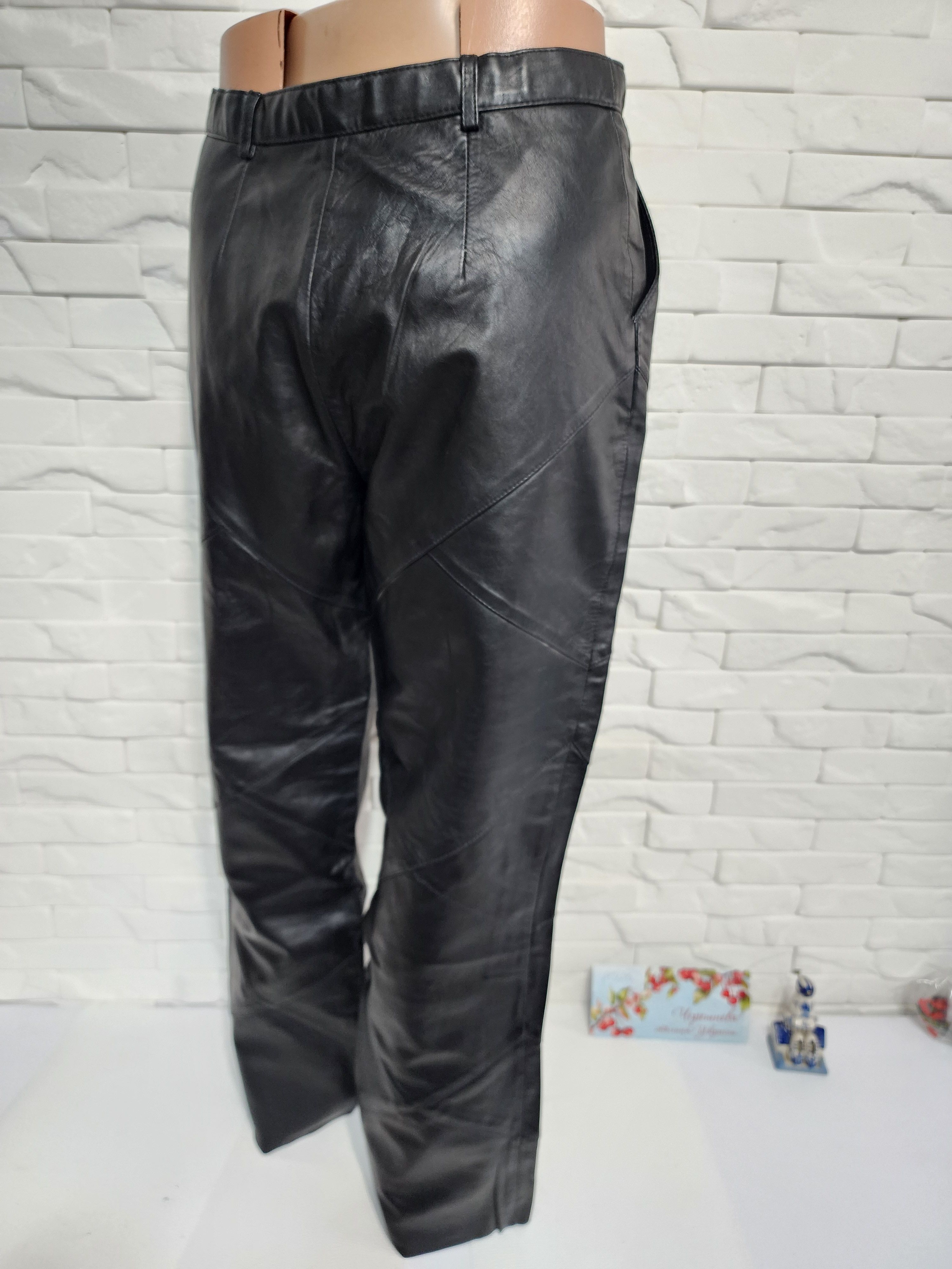 Other Black Leather Pants: Women's Style Genuine Leather Trousers Size 33" - 5 Thumbnail