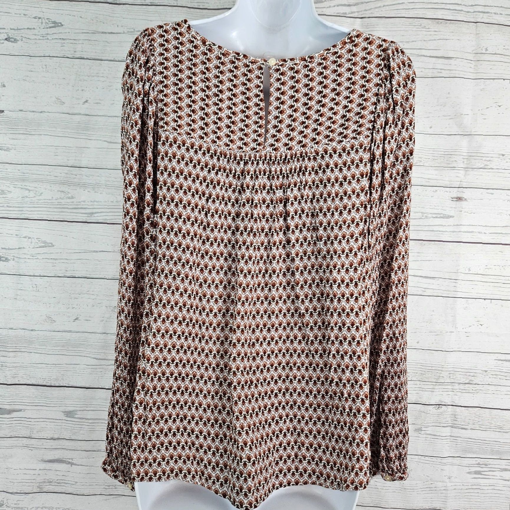 Loft LOFT Ann Taylor Womens Top Blouse Sz Large Red Green Long Sleeve Rayon Shirt Womens Size L / US 10 / IT 46 - 3 Thumbnail