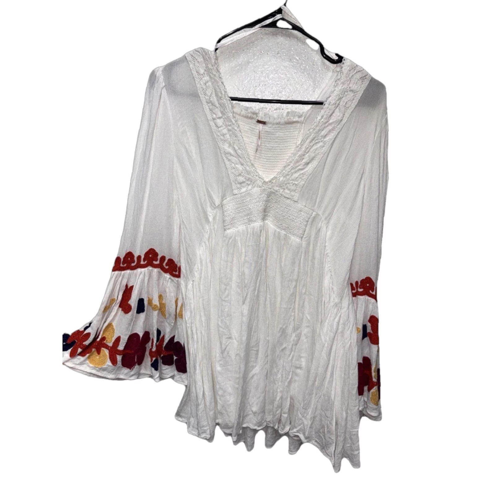 Free People Free People Blouse Dress White Floral Bell Sleeve Tunic M Women Boho Shirt Top Crew Neck V-Neck Size M / US 6-8 / IT 42-44 - 1 Thumbnail