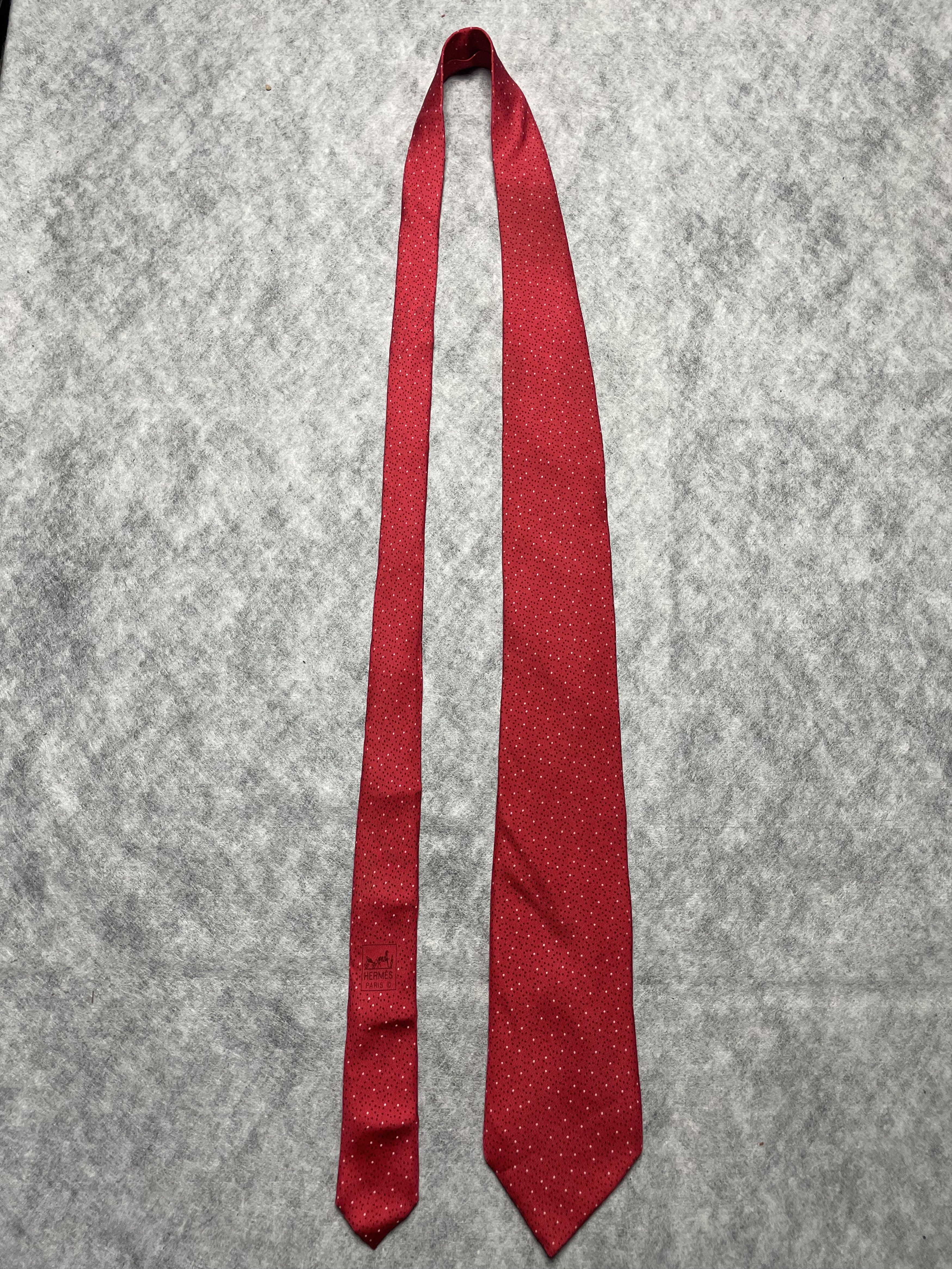 Hermes HERMES Paris 7902 MA Polka Dot Pattern Red Silk Tie Size ONE SIZE - 9 Thumbnail