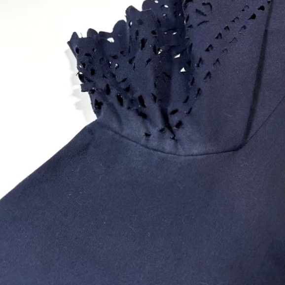 J.Crew J. Crew Blouse Womens 4 Navy Blue Eyelet Laser Cut Sleeve Keyhole Back Size S / US 4 / IT 40 - 4 Thumbnail