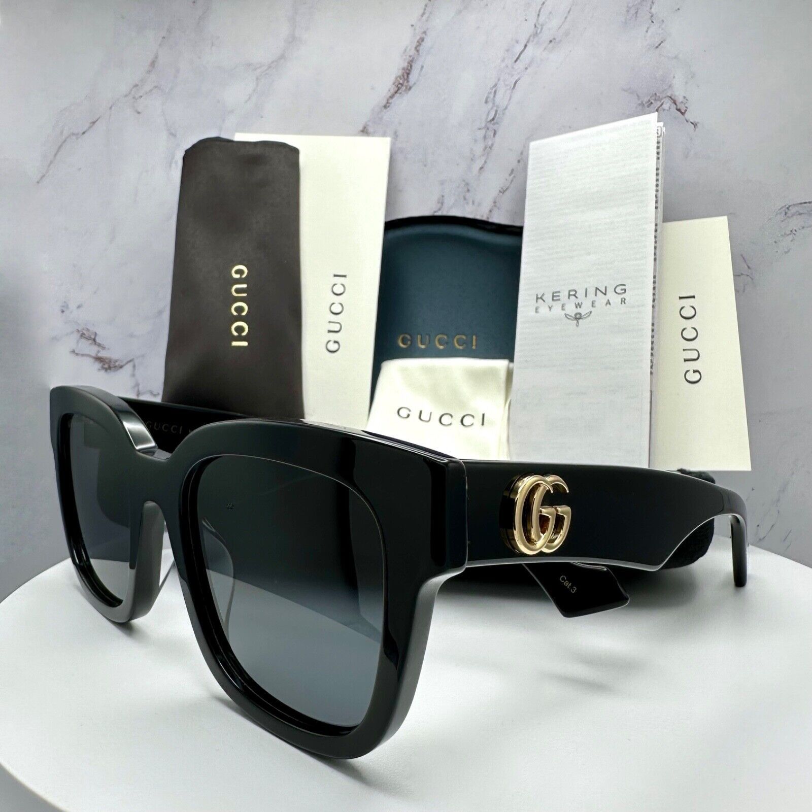 Gucci New Gucci Sunglasses Black Gold GG Logo 52-21-145 Authentic Size ONE SIZE - 17 Thumbnail